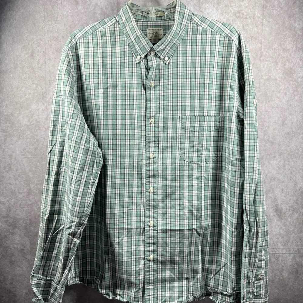 J. Crew Stretch Men’s Green Plaid Casual Button Down Shirt Long Sleeve Slim Fit‎
